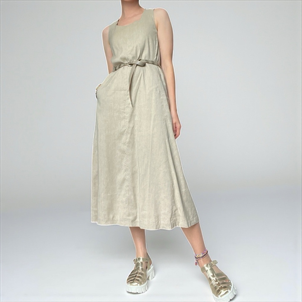 Theory Vlorine Linen Blend Dress Cross Straps Minimalist Earthtones Lagenlook 2
